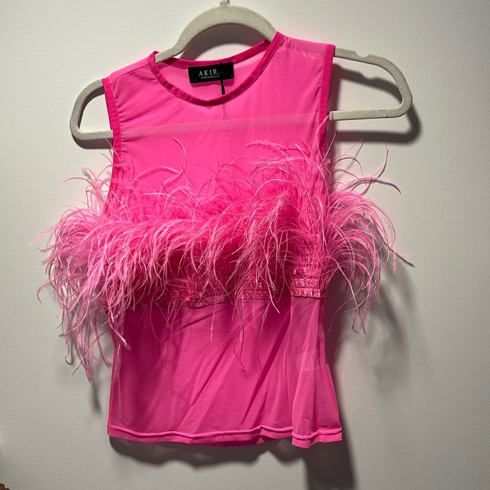 Pink Mesh Feathers Top